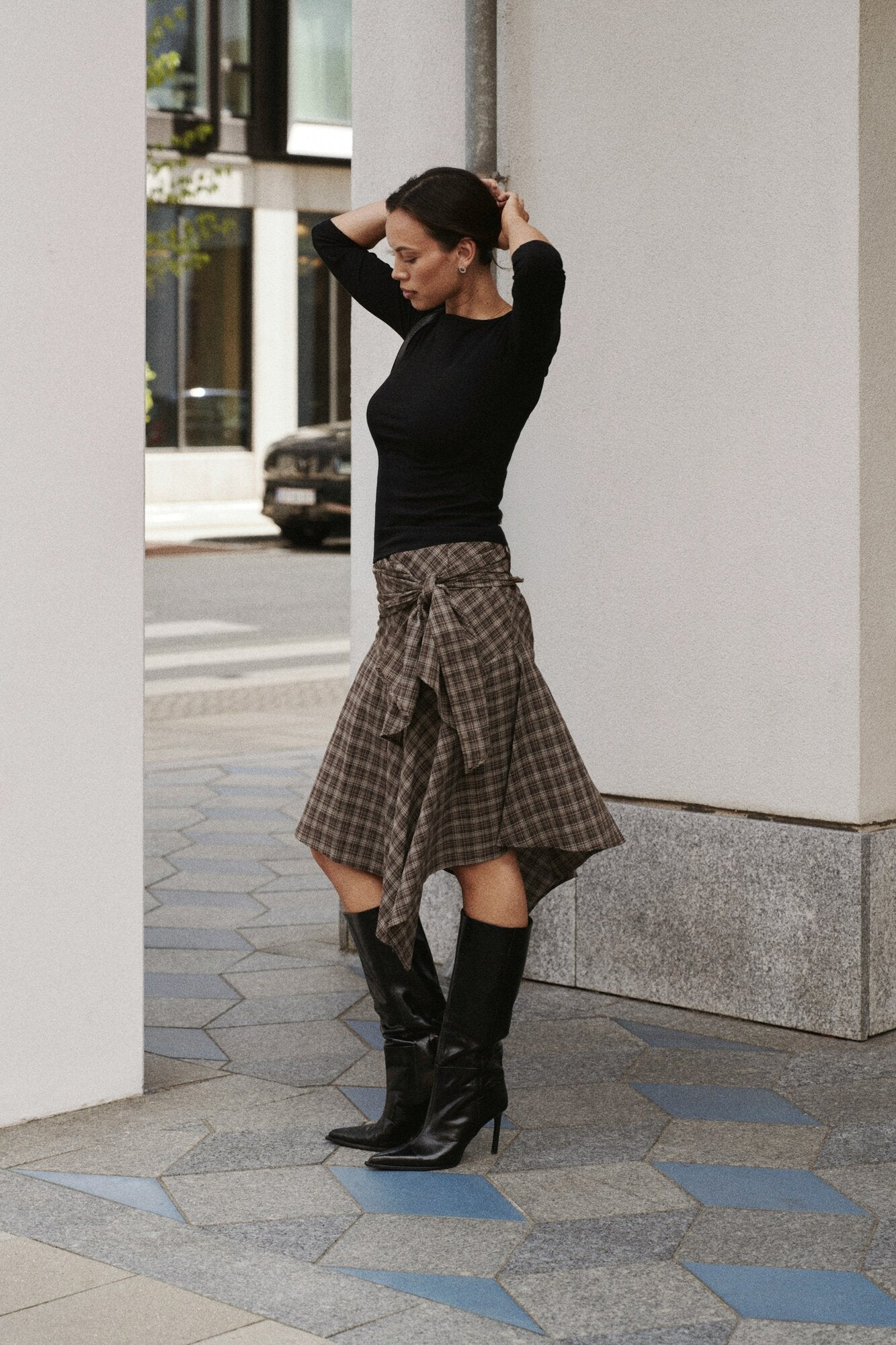 Sabella midi nederdel – Brown Check